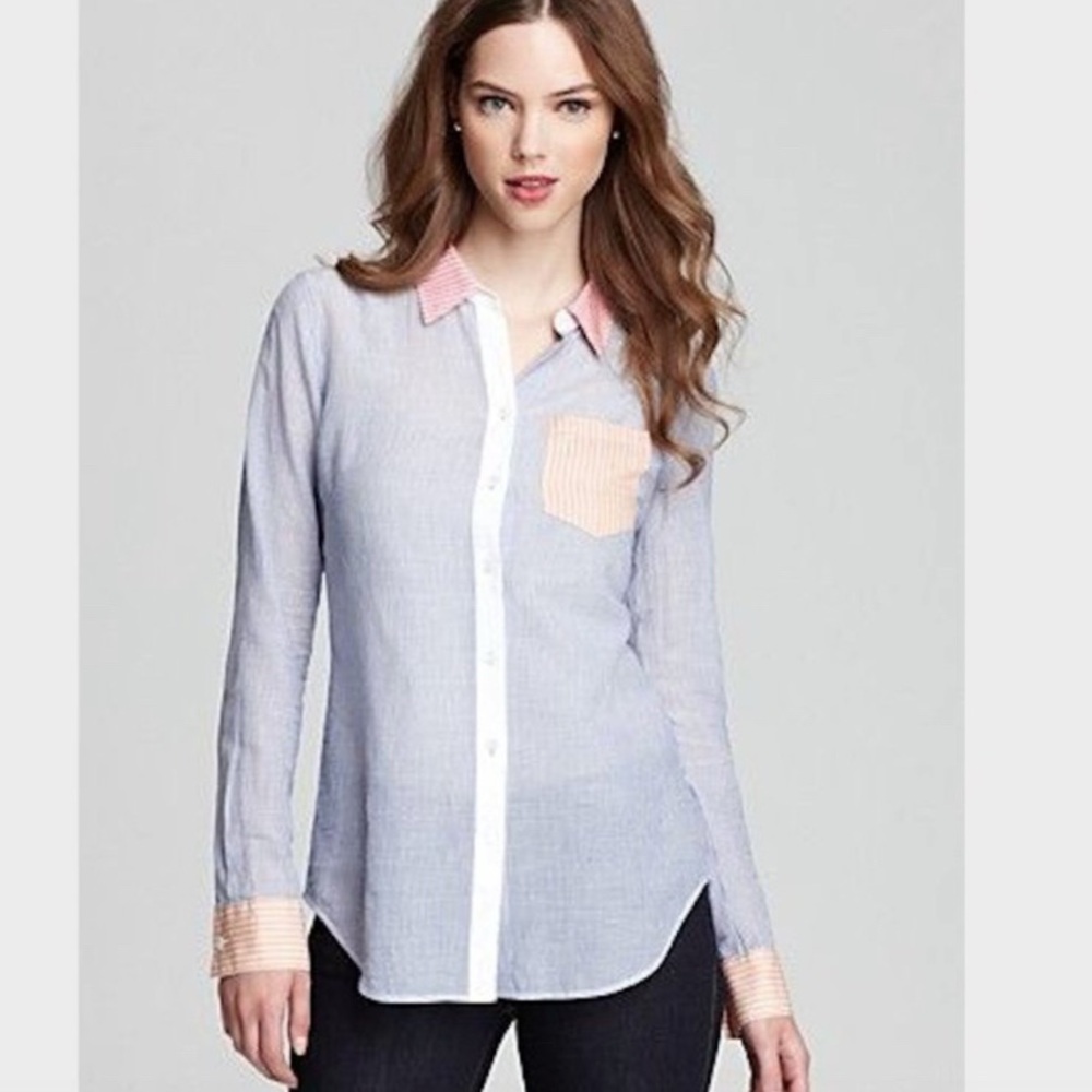 Theory Leland Gauze Striped Button Down Shirt
